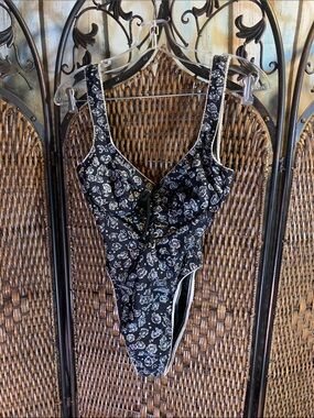 Vintage Baja Blue High-Cut Corset-Front Swimsuit Size 12